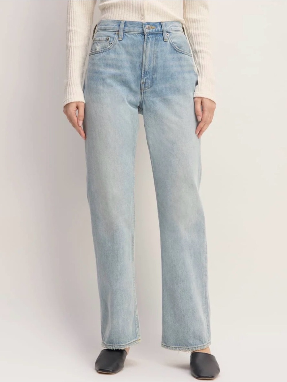 Everlane Women's The Cheeky Straight Jean in Light Blue with Raw Hem